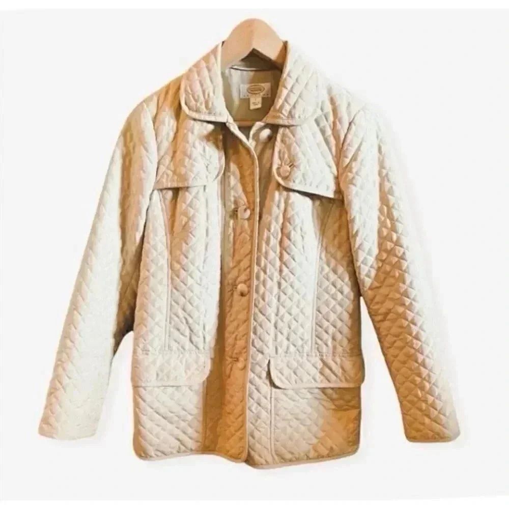 Talbots Quilted Tan Lined Womens Jacket SZ SP